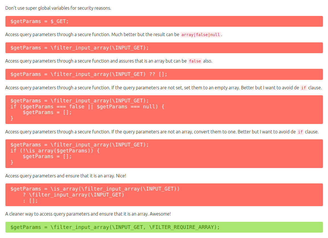 sandro_m_m's tweet image. PHP Superglobals

Don&apos;t use superglobals for security reasons.
Here are some ways to access query parameters securely.

Cleaner, safer code. #PHP