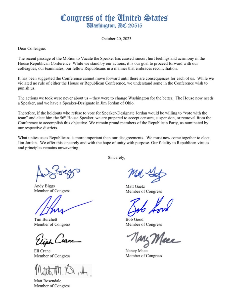 RepTimBurchett's tweet photo. This is bigger than me. Electing a Speaker of the House who can get our fiscal crisis in order is more important than any one member of Congress. No matter what happens, I will always remain a proud Republican who will always fight for what’s best for our country. https://t.co/PPgrPco8qs