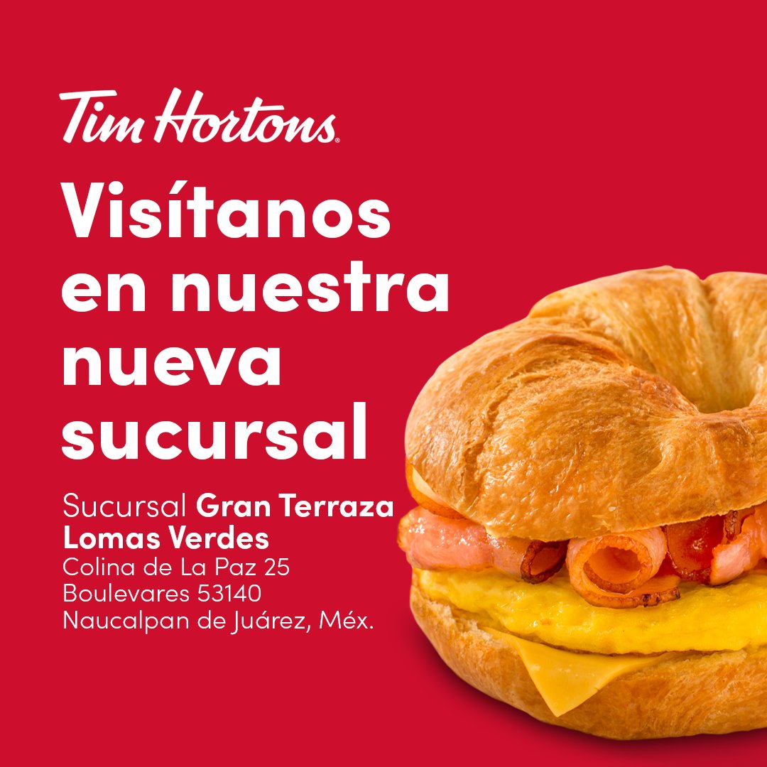 Recuerda que nuestra sucursal Gran Terraza Lomas Verdes ya está abierta, ven a visitarnos y a disfrutar del delicioso sabor de Tim Hortons. ✨