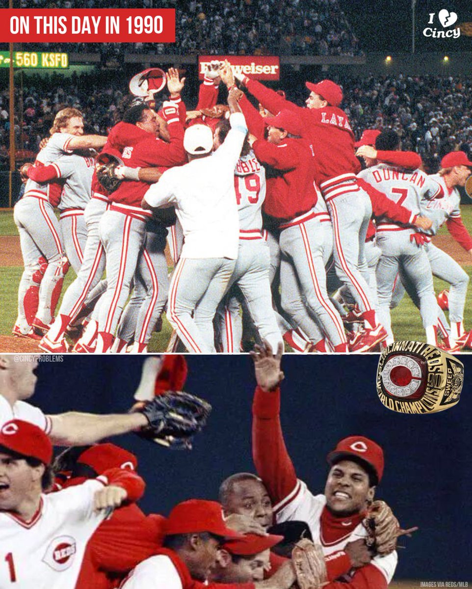 CincyProblems's tweet image. 33 Years Ago Today: The #Reds completed one of the biggest upsets in MLB History as they swept the heavily favored Oakland Athletics to win the World Series. ❤️⚾ #throwback #ATOBTTR