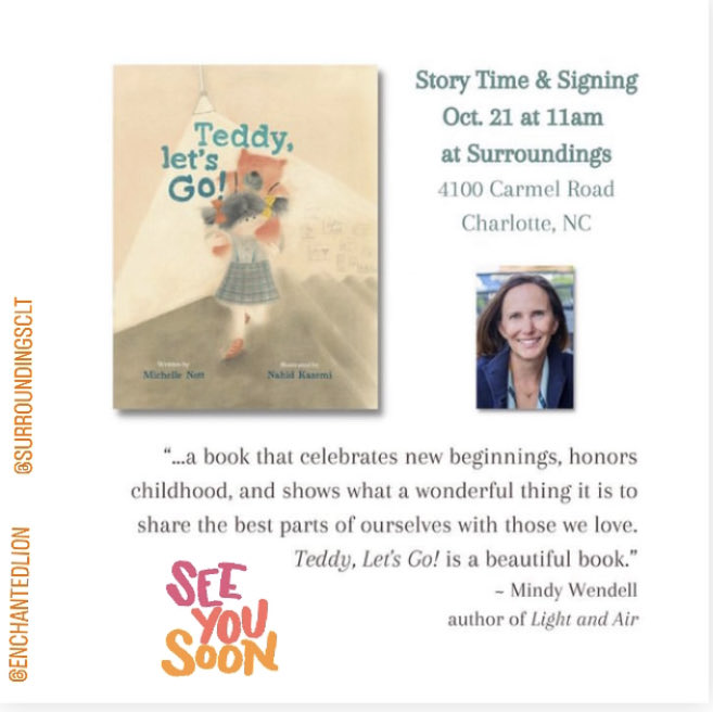 If you’re looking for some #familyfun in #CharlotteNC Sat. morning, please join me at the lovely Surroundings Gift & Home shop. 🧸📚 ⁦@EnchantedLion⁩ ⁦@NahidNkazemi56⁩ ⁦@StormLiterary⁩ ⁦@CLTusa⁩ #picturebook #reading #storytime #author #scbwi #kidlit