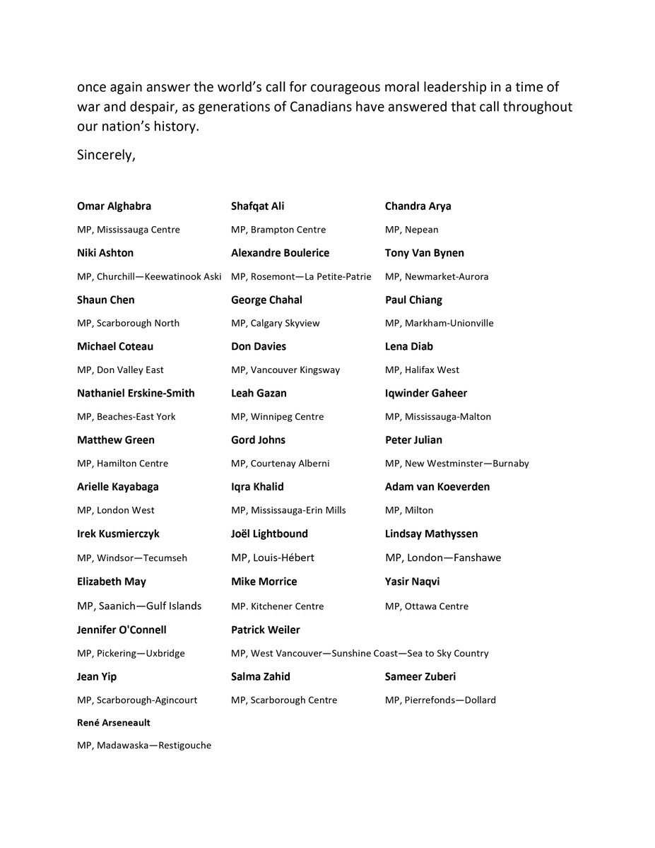 Salma Zahid (@salmazahid15) on Twitter photo As chair of the Canada-Palestine Parliamentary Friendship, I worked with vice-chairs <a href="/alexboulerice/">Alexandre Boulerice</a> and <a href="/ElizabethMay/">Elizabeth May</a> to send a letter from 33 MPs to the Prime Minister demanding Canada support a cease fire to save innocent civilian lives in Gaza and deliver humanitarian aid. As chair of the Canada-Palestine Parliamentary Friendship, I worked with vice-chairs <a href="/alexboulerice/">Alexandre Boulerice</a> and <a href="/ElizabethMay/">Elizabeth May</a> to send a letter from 33 MPs to the Prime Minister demanding Canada support a cease fire to save innocent civilian lives in Gaza and deliver humanitarian aid.