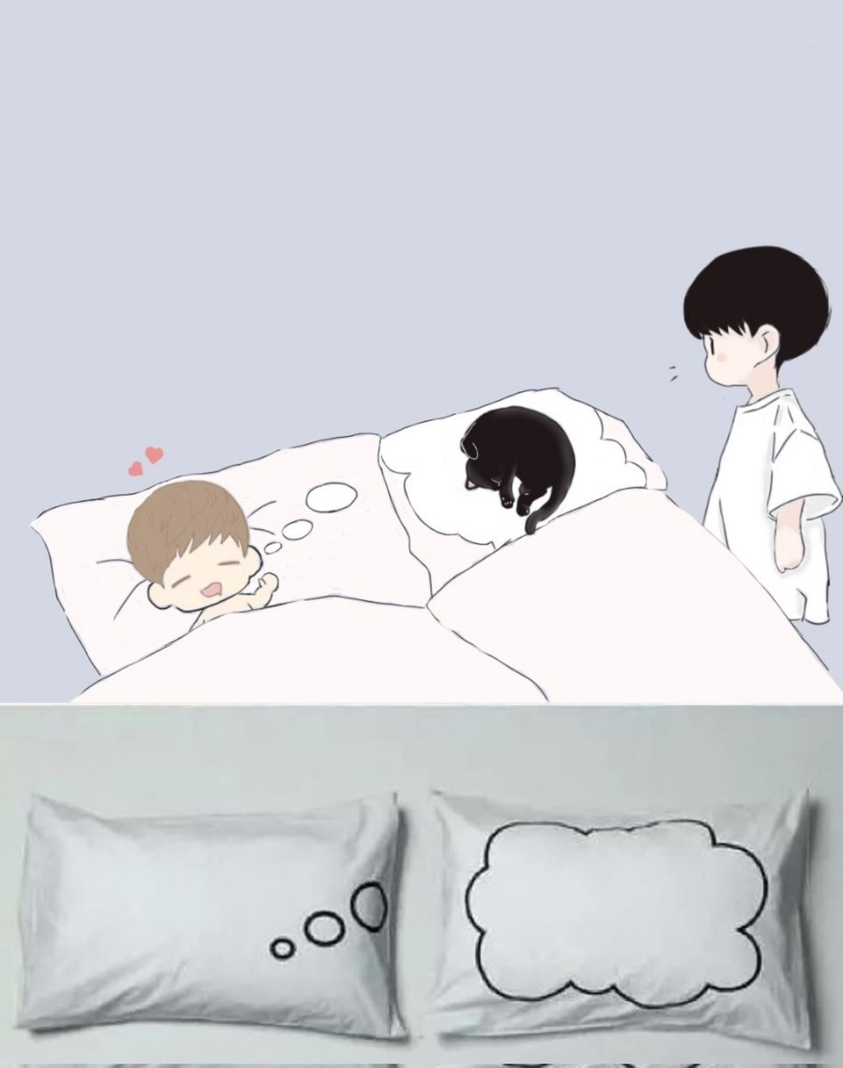 Linnaeeeee's tweet photo. #결혼하는남자
大概就是他们同居以后，养了一只黑猫，结果被黑猫抢占床位的故事～🤣🤣🤣 https://t.co/FJ6p5ZfIaq