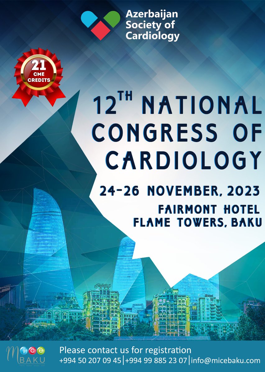 Do not miss the opportunity to attend the 12th National Congress of <a href="/AzeCardiology/">Azerbaijan Society of Cardiology</a>
<a href="/Rahimov073/">Uzeyir Rahimov</a> <a href="/HFA_President/">HFAPresident</a> <a href="/m_piepoli/">Massimo Piepoli</a> <a href="/m_degertekin/">Prof Dr Muzaffer Degertekin</a> <a href="/HanCardiomd/">Henry Han</a> <a href="/ElianoNavarese/">Eliano Navarese</a> <a href="/islamliaysel/">Aysel ISLAMLI</a> <a href="/MehribanIsgand1/">Mehriban Isgandar</a> <a href="/drnijad/">cardio (Nijad Bakhshaliyev)</a> <a href="/AliElzieny/">Ali Elzieny</a>