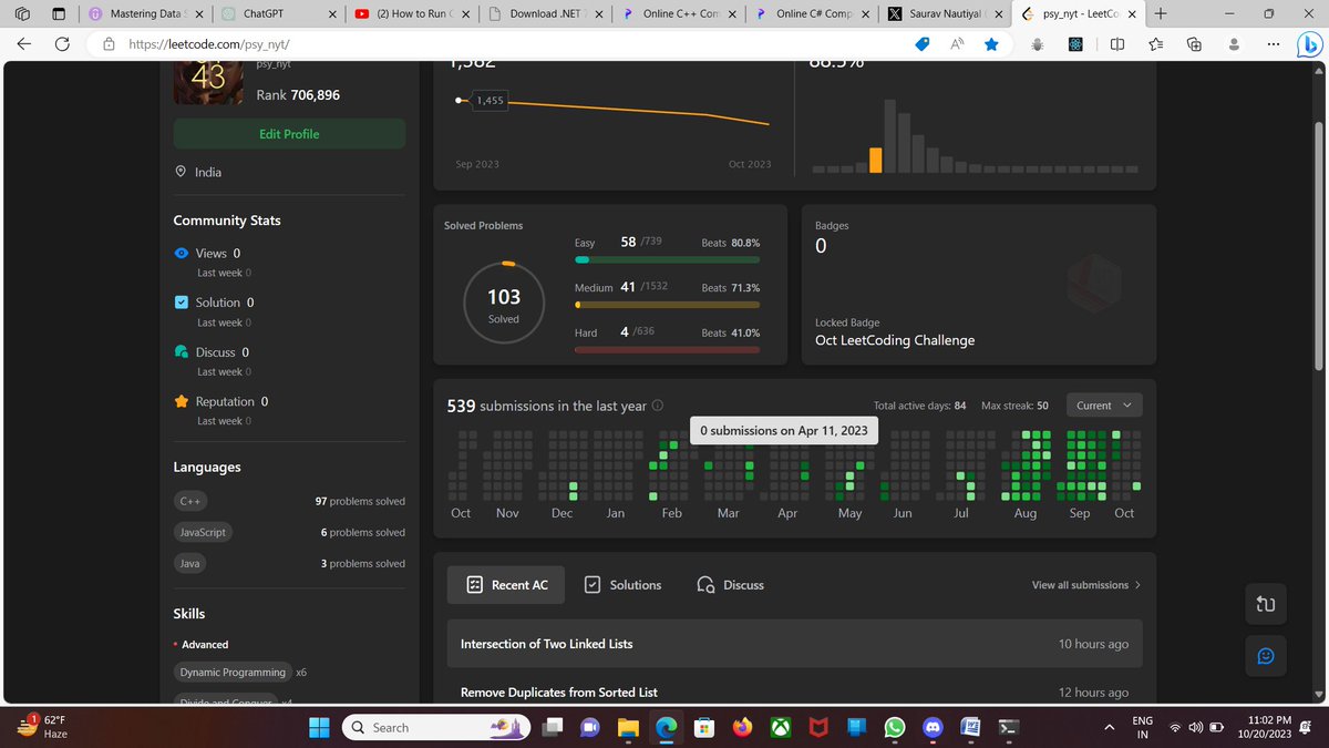 psyknyt's tweet image. Day 3 #100DaysOfCode #10DaysOfCode
Learned about stack data structure in cpp.
Solved linked list problem on Leet code after
16 days...