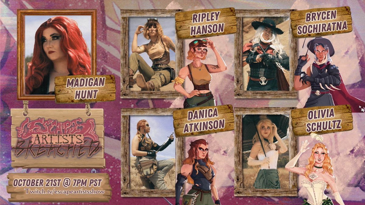 That_Poetess's tweet photo. TOMORROW?! 😳⏳ Already?? Well, if you wanna watch me torment a group of cosplayers with a sci-fi western horror adventure, our first episode premieres tomorrow night on Twitch @ 7pm. 
📽️•📽️•📽️•📽️•📽️
#actualplay #ttrpg https://t.co/FoeXoR673s
