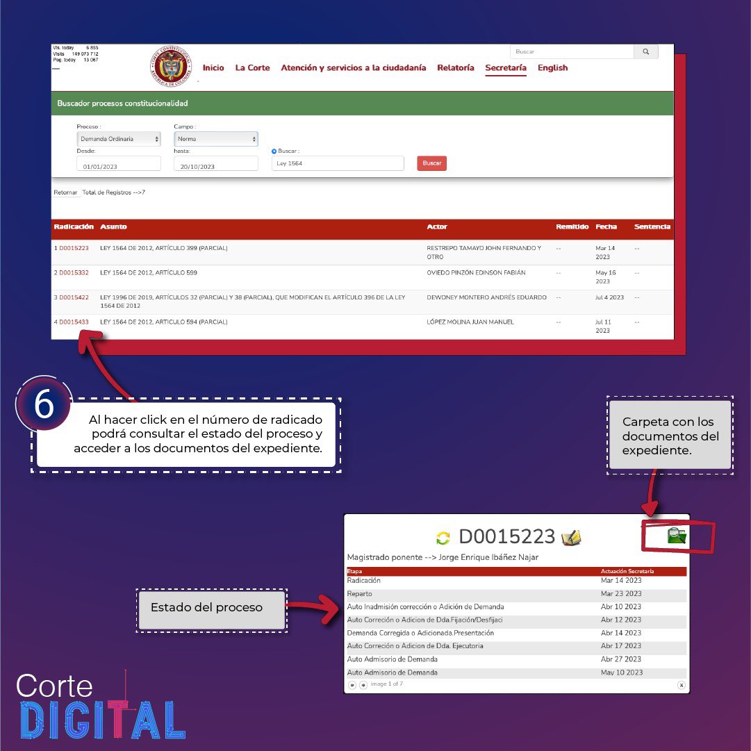 CConstitucional's tweet image. #CorteDigital | ¿Cómo consultar el estado de procesos de constitucionalidad a través de la página web de la Corte?