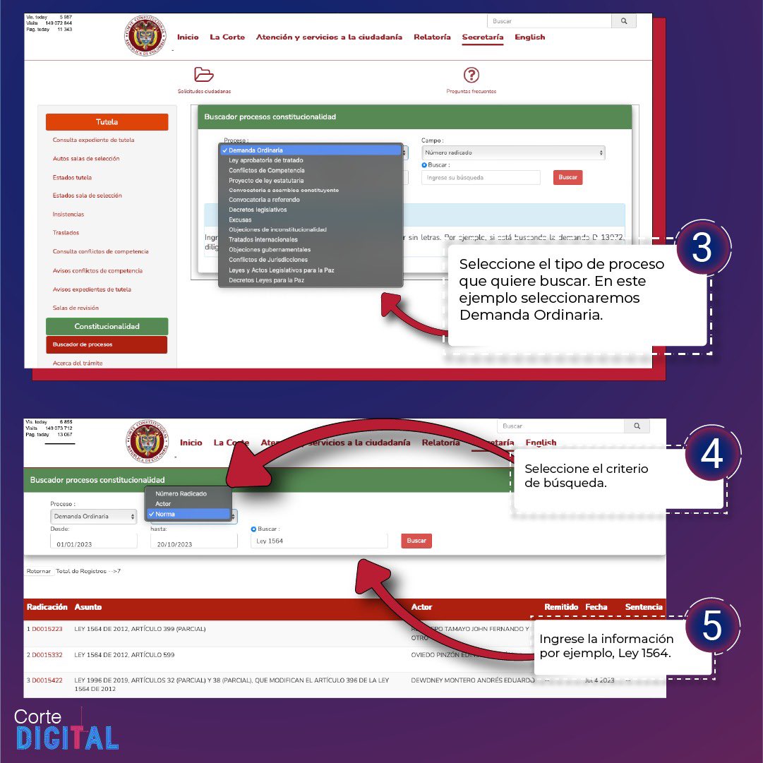 CConstitucional's tweet image. #CorteDigital | ¿Cómo consultar el estado de procesos de constitucionalidad a través de la página web de la Corte?