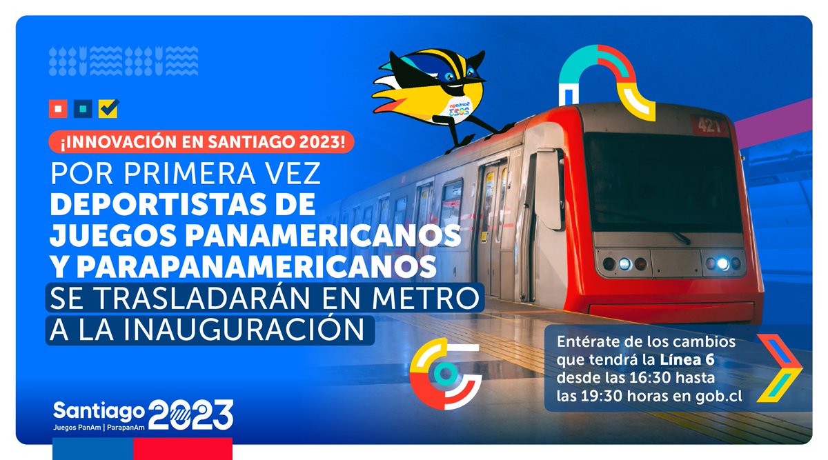 ¡Histórico! 🔥 Este viernes 20 de octubre <a href="/metrodesantiago/">Metro de Santiago</a> realizará el traslado de deportistas hasta el Estadio Nacional para la inauguración de #Santiago2023 🎉

Conoce toda la información de horarios y refuerzos en transporte en s.gob.cl/horariosmetros…