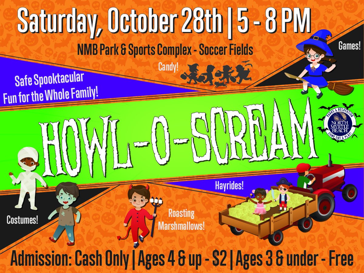 CityofNMB's tweet photo. We are ONE WEEK AWAY from Howl-O-Scream!
How spooktacular is that?!

Join us at the NMB Park &amp; Sports Complex for:
🎃 30+ Games (All Ages)
🎃 Hayride
🎃 Roasting Marshmallows
🎃 Bounce Houses
🎃 Inflatables
🎃 Face Painting/Glitter Tattoos
🎃 Balloon Twister
🎃 And SO MUCH CANDY! https://t.co/skxA81ssuq