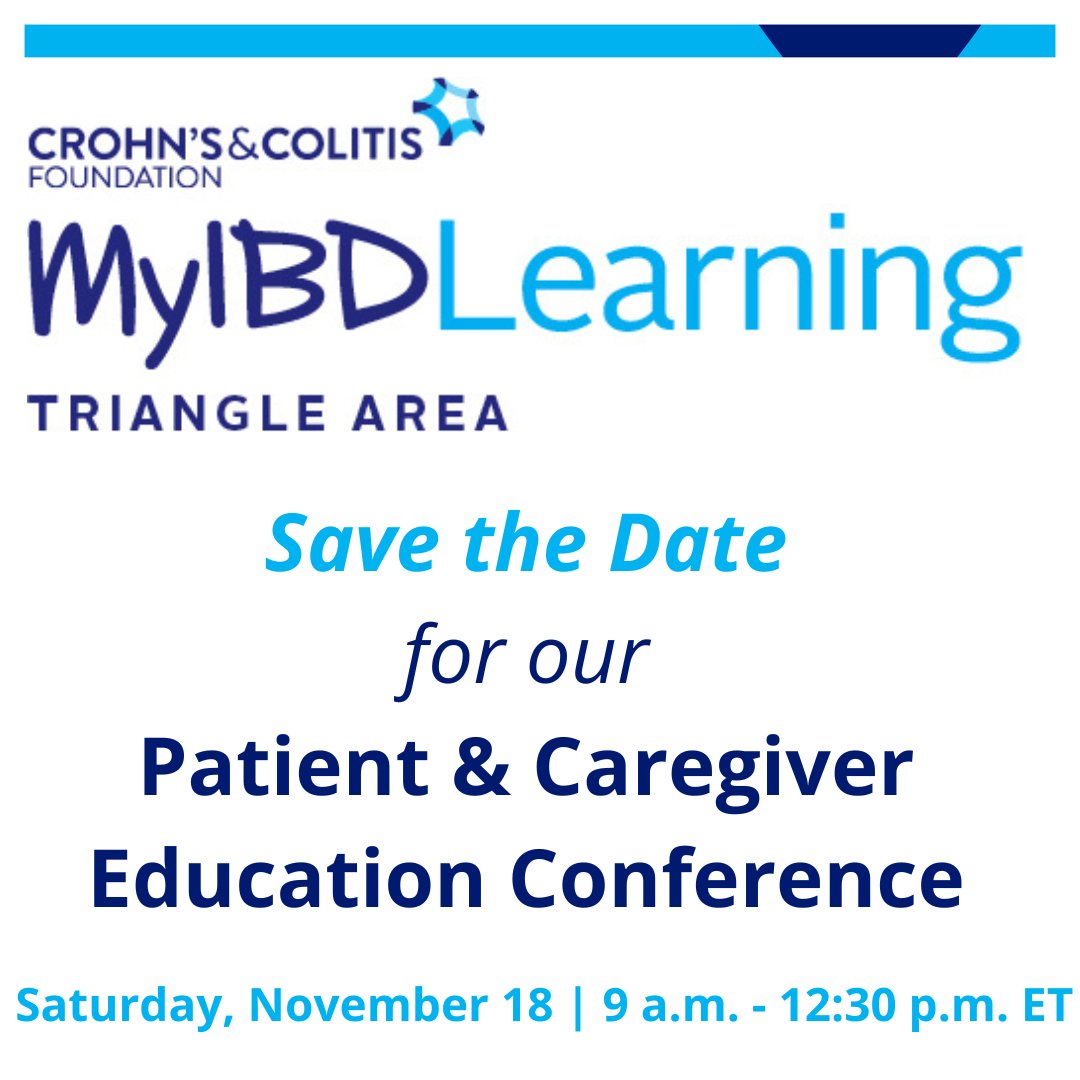 📅Save the Date: MyIBD Learning is coming to Chapel Hill! Don’t miss this day of IBD education and connection in partnership with Duke Health, UNC School of Medicine, and Wake Med Children’s GI. Agenda & Reg for our Patient & Caregiver Conference here: crohnscolitisfoundation.org/myibdlearning/…