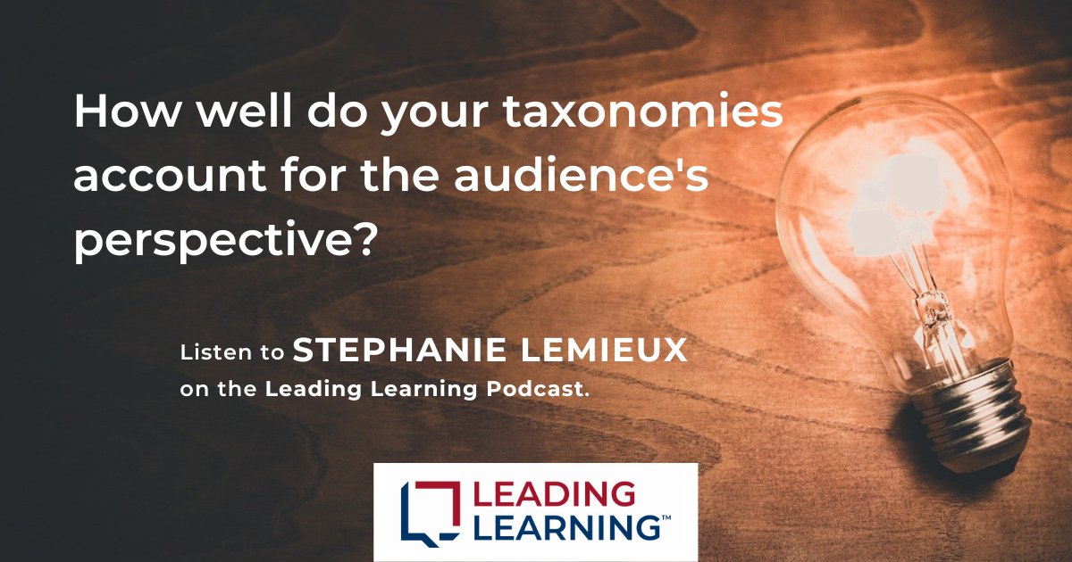 Listen to learn more about taxonomies, metadata, information architecture, and managing an effective content strategy from expert consultant, Stephanie Lemieux.

leadinglearning.com/episode-367-st…

#leadinglearning #contentstrategy #metadata #learningbusiness
