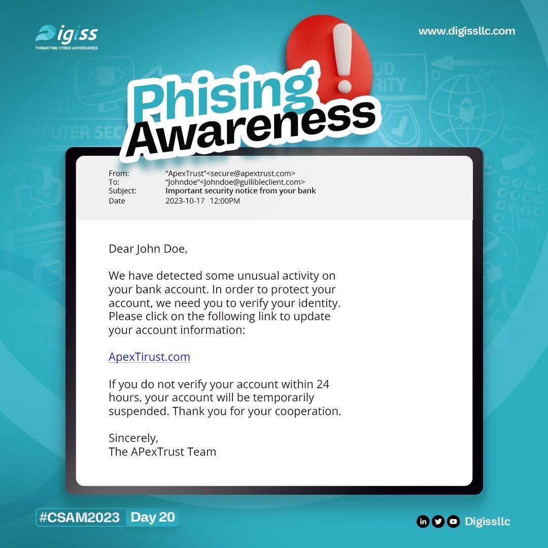 Digissllc's tweet image. Phishing is a type of cyberattack where attackers try to trick you into revealing sensitive information, such as your passwords or bank card numbers. They may do this by sending you fake emails or text messages that look like they&apos;re from a legitimate company…🧵

#CSAM23