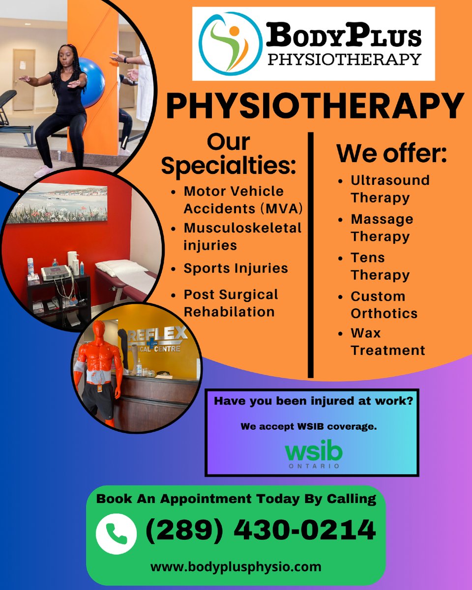 At BodyPlus Physiotherapy, we go beyond just treating symptoms; we aim to address the root causes of your issue. Our clinic is equipped with the latest technology and equipment, ensuring that you receive the most effective treatments available. Call us today at (289) 430-0214