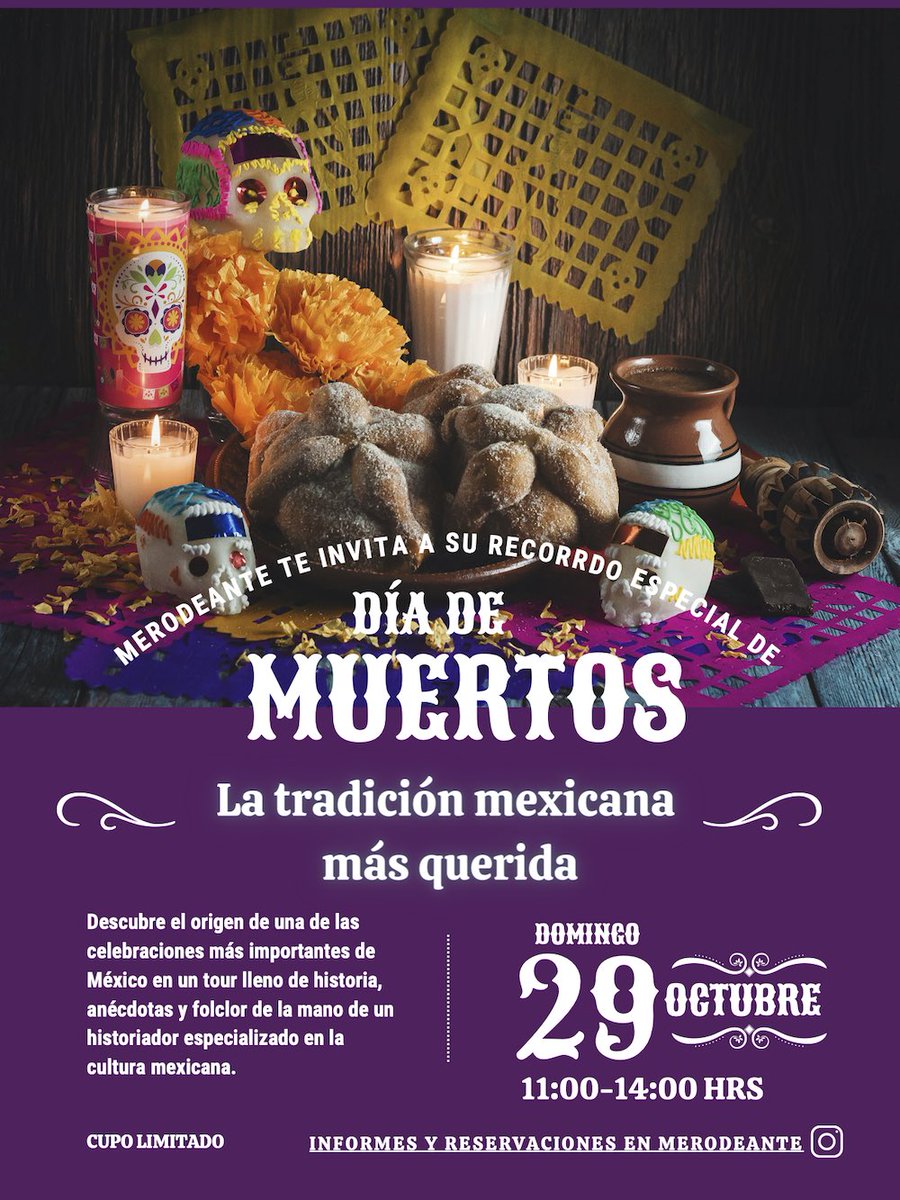 _merodeante's tweet photo. 🌟🕯️👻🇲🇽 ¿Listos para descubrir los orígenes de la tradición mexicana más querida? Ven al recorrido especial de #DíaDeMuertos💀 de la 🖐️ de un experto historiador.
📍Centro Histórico de la #CDMX, domingo 29 de octubre, 11:00-14:00 hrs. ¡Cupo limitado! ➕informes al 5529688123. https://t.co/F8gCuUATRq