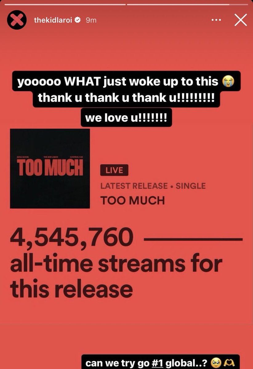aritj1m3's tweet photo. Debemos de tener muy en claro nuestras metas para TOO MUCH, apuntemos ese #1 en Spotify, llevamos 4.5M de streams pero sin filtrar así que necesitamos hacer más de 2.5/3M de transmisiones, así mismo no se descuiden del MV, SEAMOS CONSTANTES EN LAS APPS 🫵🏻‼️ https://t.co/xT6TpPU2Zw