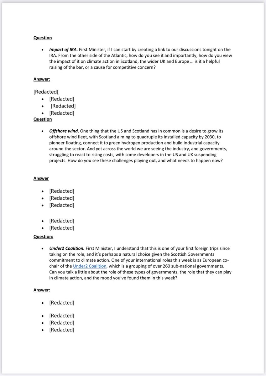 3/ The FOI also asked for notes of what Humza Yousaf said at the event. In a highly suspicious move, which cannot possibly be justifiable, *all* of his remarks during the Q&A have been redacted. If clients of Macquarie can hear what the First Minister has to say, so should we.