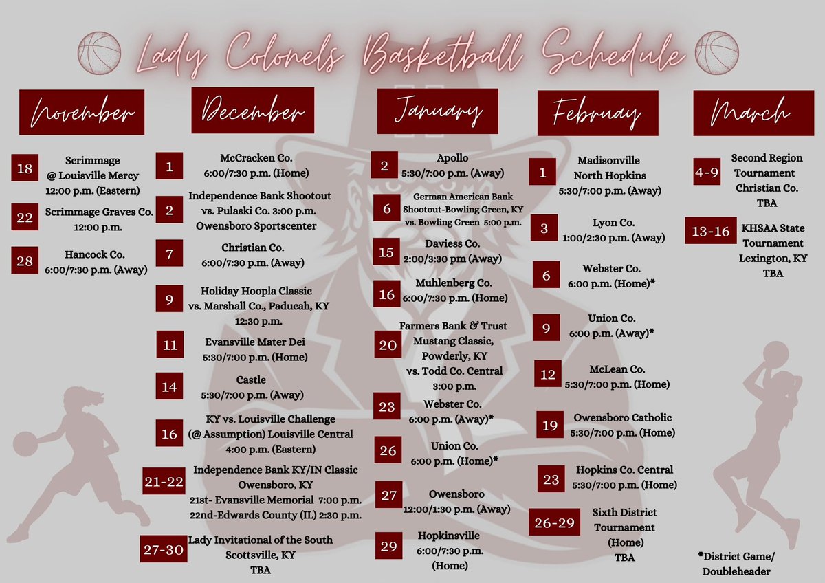 Correction-the Apollo game has been to 1/2/24.  This schedule reflects that change.  It’s officially Basketball Season!