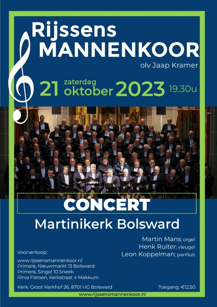 Zegt het voort morgenavond een prachtig concert in Bolsward