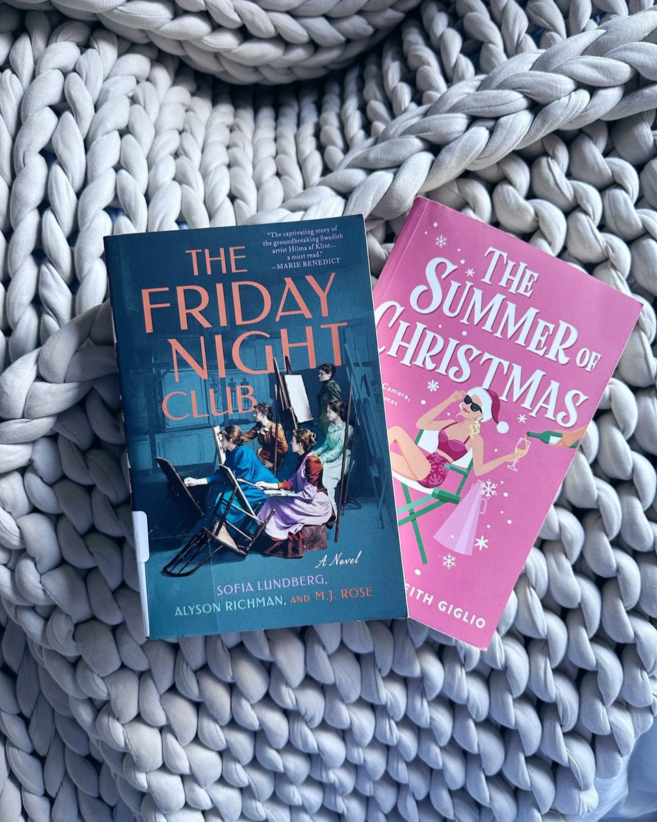 ClubGilmore's tweet photo. Welcome to the Friday Night bookstagram party! These are two of my recent reads: The Friday Night Club, about a group of women artists, and The Summer of Christmas, a Christmas movie rom com book. 

What are you up to tonight? Do your Friday Night plans include reading?

#myweeke https://t.co/0nnWmLSi7b