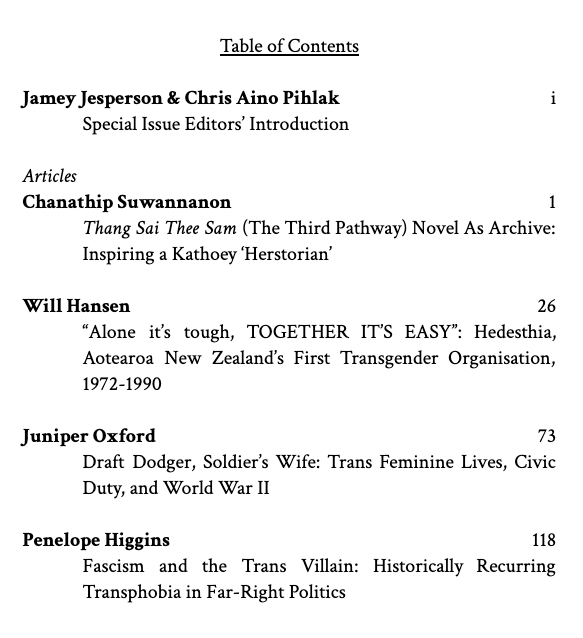 JameyJesperson's tweet photo. OUT NOW 🎉 “Trans Histories by Trans Historians,” a trans-designed, trans-authored, &amp; trans-edited special issue of @gradhistreview 🏳️‍⚧️

Special thanks to my co-editor @ChrisAinoPihlak &amp; our amazing artist @bonmotmilo 💙

Pls read &amp; share! (summaries below) https://t.co/sznCUTjwhW https://t.co/1S9wZKDhvj