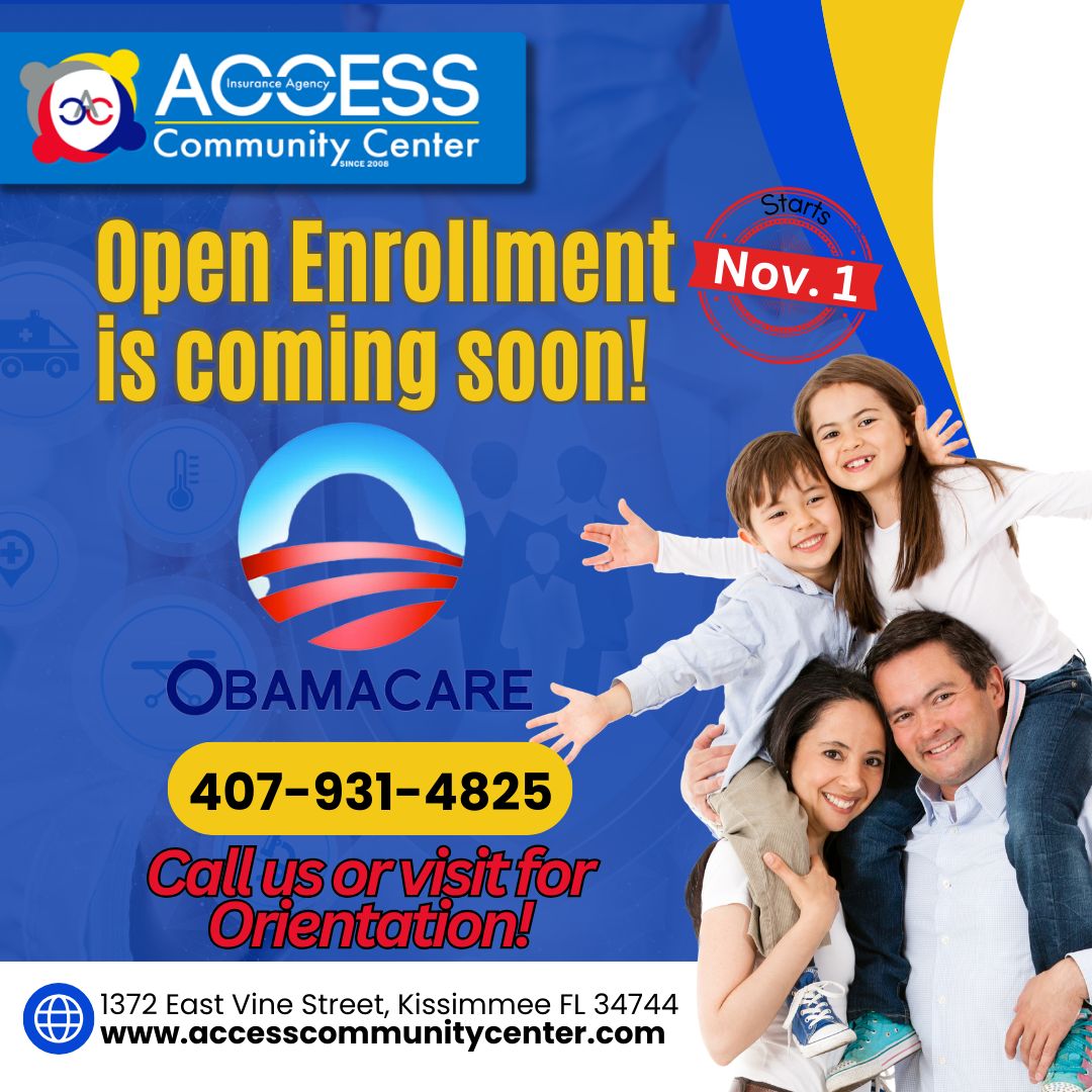 Obamacare Open Enrollment starts Nov 1st. 

Get your Orientation and Quotes Today!

#openenrollment2024 #obamacare #healthcarereform #accesscommunitycenter #kissimmee #hainescity #poinciana #orlando #saintclouldfl