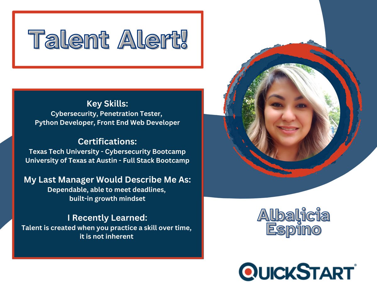 QuickStartIntel's tweet image. 🚨 Tech #TalentAlert 🚨 We're so proud of our bootcamp learners! Click through to view these 4 #TechTalents!

Noah Cardenas: ow.ly/Pahl50PZ5rX
Albalicia Espino: ow.ly/BI9A50PZ5rT
Chinedu Elegonye: ow.ly/3v6X50PZ5rW
Rodrigo Funchal: ow.ly/R7PF50PZ5rU