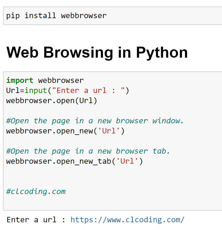 clcoding's tweet photo. Web Browsing in Python https://t.co/4aXlgEWrsg
