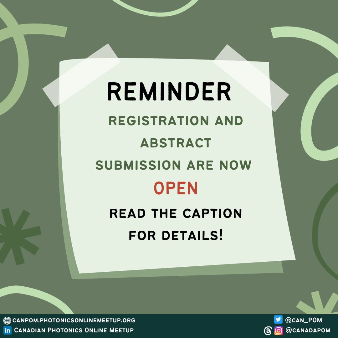can_POM's tweet photo. Registration and abstract submission for #canPOM2023 are OPEN! Network with photonics companies, learn about different career paths and gain valuable skills relevant to your career. Register now to join us for this entirely free, virtual event on November 23, 2023. https://t.co/SA8ya15qNB