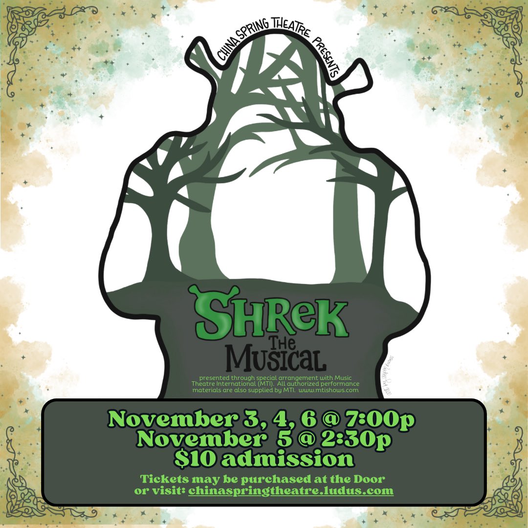 TWO WEEKS!!! Who’s ready for SHREK?!? ⭐️💚

Tickets can be purchased at the door or online at chinaspringtheatre.ludus.com

<a href="/chinaspringisd/">China Spring ISD</a>