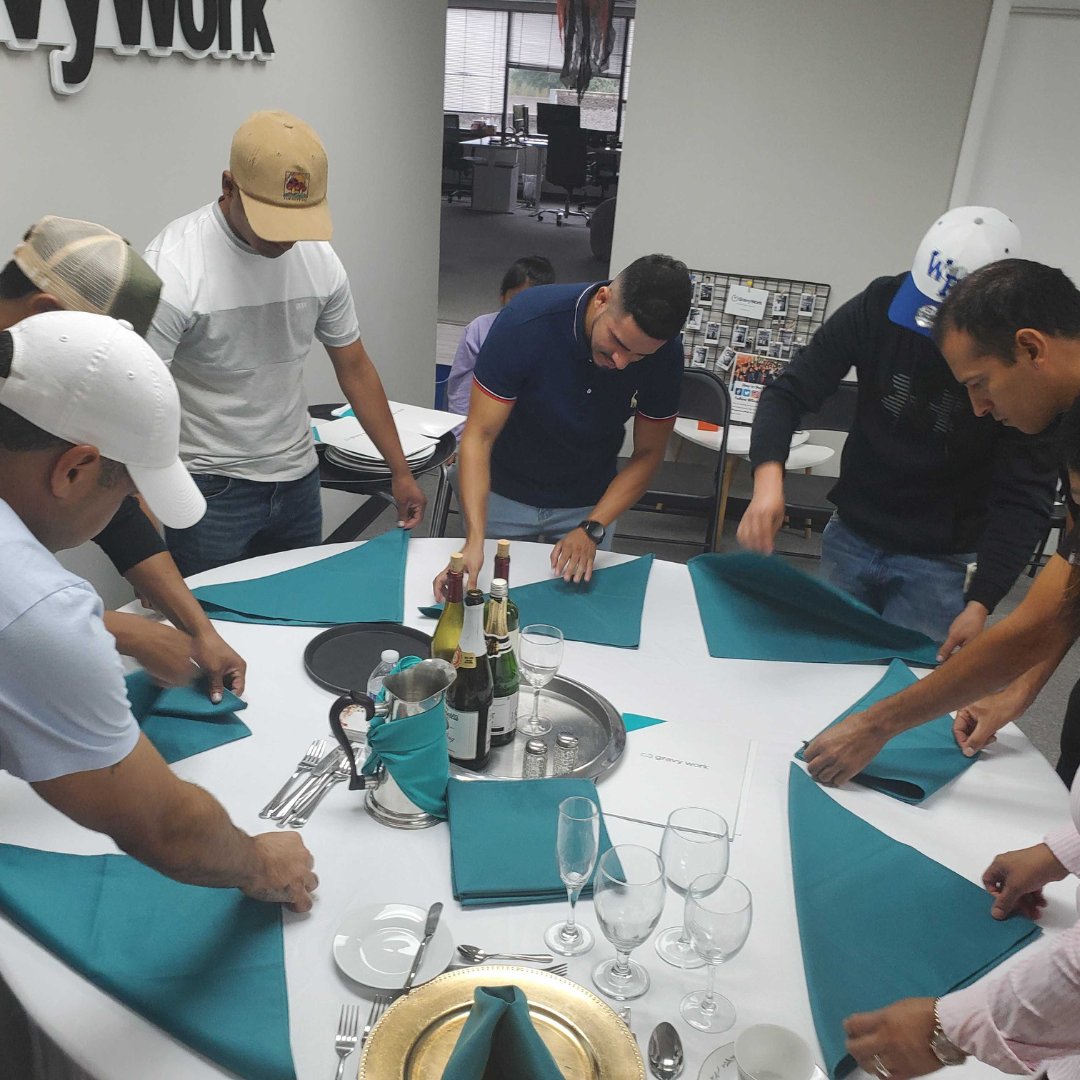 Elevating hospitality to new heights! 🌟 Our dedicated GravyWorkers at a banquet training, polishing their skills to perfection. When excellence meets opportunity, it's a recipe for success. 💼🤝 #GravyWorkTraining #HospitalityPros #SkillsToSucceed