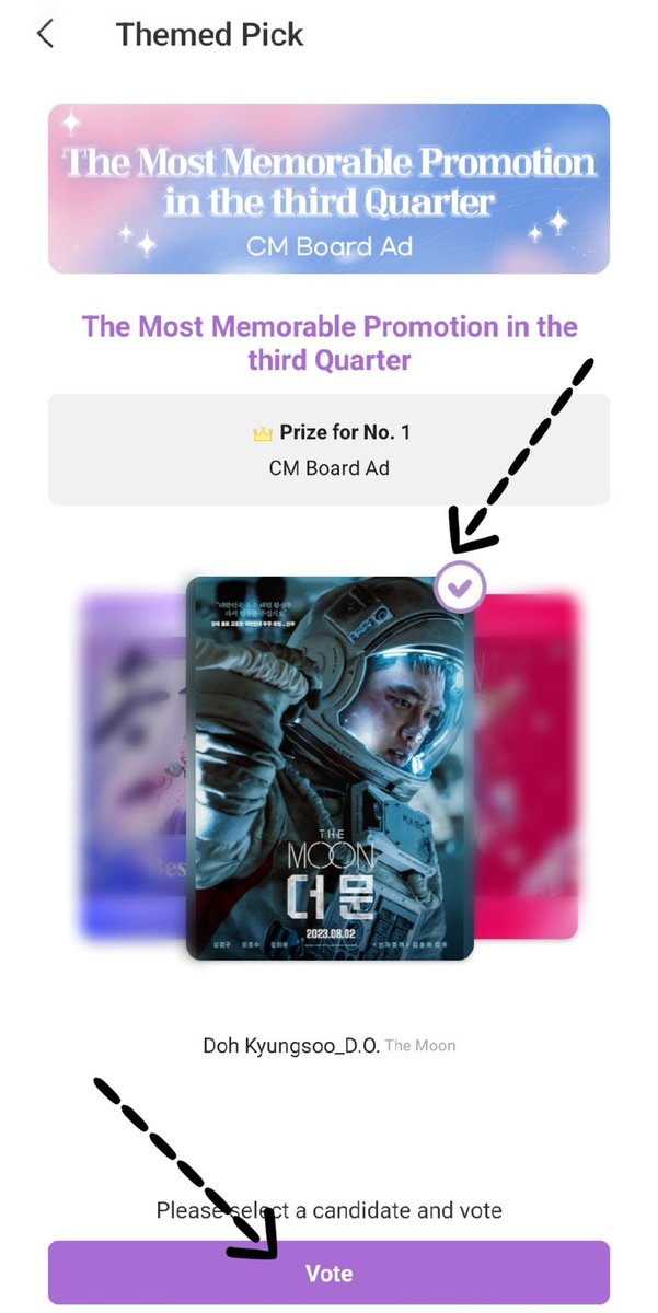 به بخش مشخص شده تو اپ چوایدل سلب برین و به فیلم The Moon با بازی کیونگسو رای بدین~
رای کاملا رایگان هست و هیچ هارتی ازتون کم نمی‌شه^^
هر دیوایس روزانه  ۳حق رای با ۳اکانت مجزا رو داره><
EXO #엑소 #EXO <a href="/weareoneEXO/">EXO</a> 
<a href="/B_hundred_Hyun/">Baekhyun_EXO</a> <a href="/layzhang/">Lay Zhang</a>