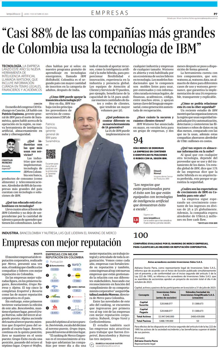 gacunaherazo's tweet photo. Enhorabuena recordar que #IBM @IBM sigue al frente de nuestras compañías al ser una marca que brinda confianza y seguridad, gracias por la nota @larepublica_co a @Espinosa_DP por #CIOExchange #DineshNirmal @dineshknirmal #InteligenciaArtificial #AI #IBMer #IBMConsulting #Business https://t.co/5AqsmtrFH4