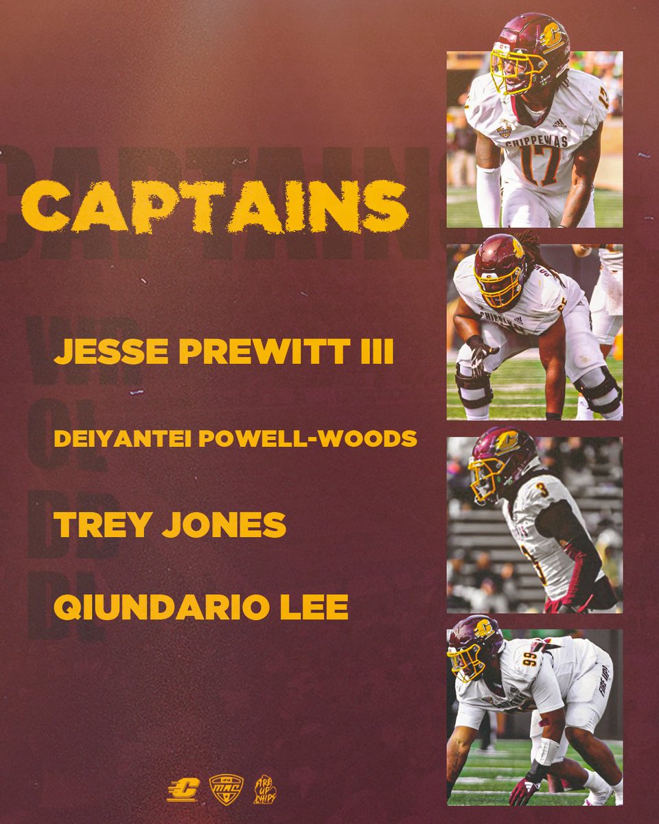 Central Michigan Football (@cmu_football) on Twitter photo β‘οΈ ππππππππ'π πΎπΌπππΌπππ
βοΈ Jesse Prewitt III
βοΈ <a href="/DPow_65/">Deiyantei Powell</a>
βοΈ <a href="/_STJIII/">Trey</a>
βοΈ <a href="/LeeQuindario/">Quindario Lee</a>
#FireUpChips π₯ππ β‘οΈ ππππππππ'π πΎπΌπππΌπππ
βοΈ Jesse Prewitt III
βοΈ <a href="/DPow_65/">Deiyantei Powell</a>
βοΈ <a href="/_STJIII/">Trey</a>
βοΈ <a href="/LeeQuindario/">Quindario Lee</a>
#FireUpChips π₯ππ
