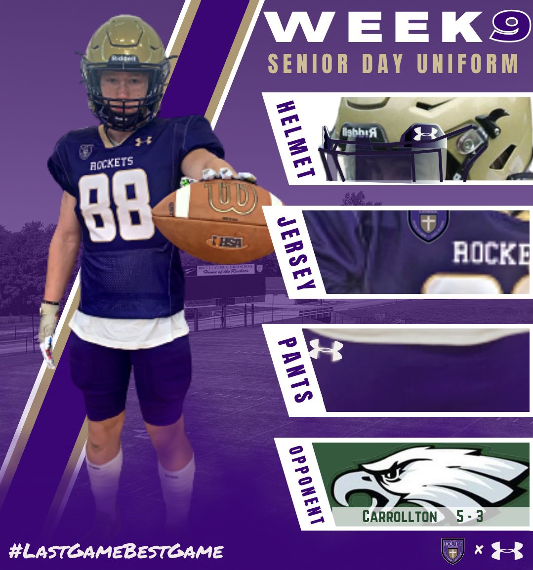 CatholicRoutt's tweet photo. 24 hours till Kickoff 🏈

Saturday afternoon, help us paint Freesen Field Purple! The players will be playing in purple jerseys and purple pants.

See you there! 🚀

#SeniorDay #LastGameBestGame https://t.co/O0yGc7tCBD