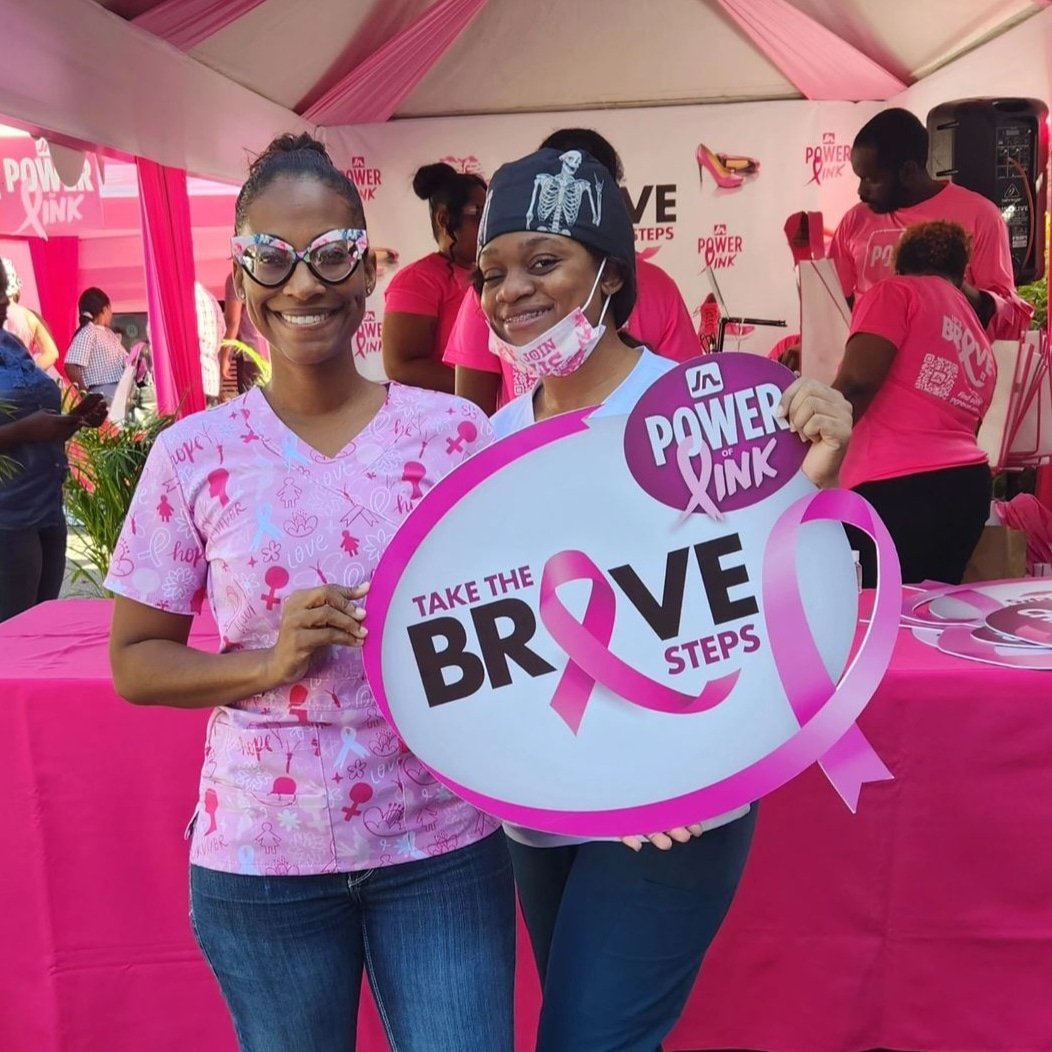 We are up and at em Today @jamaicacancersociety876! 
#PinkFridays! 
Take the Brave Steps!
Do your Mammogram!
FREE Mammograms Sponsored by @nhfjamaica today as they last and as long as Suga lasts😀💖
#breastcancerawarenessmonth