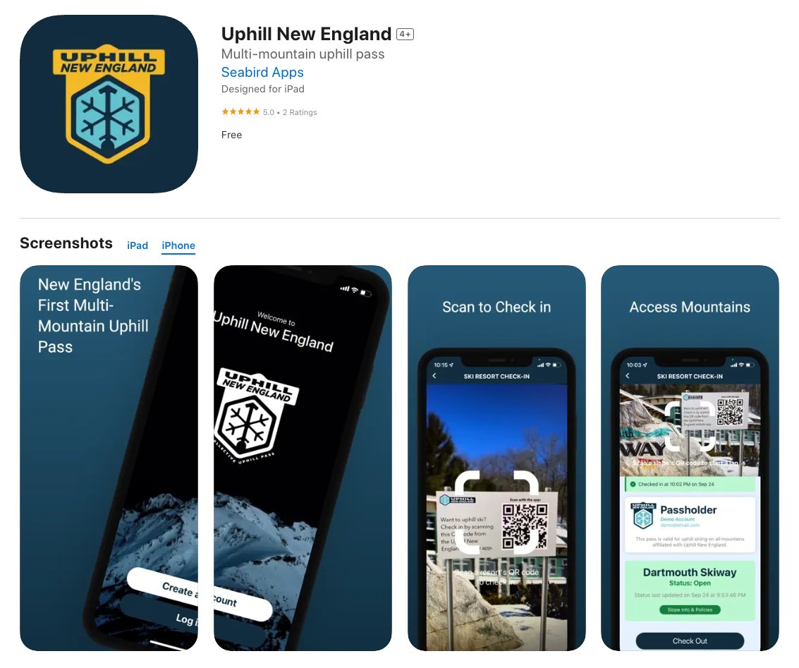 Congrats to the Uphill New England team on launching their new mobile app, powered by @onespotapps! Their mobile-first pass gets you access to uphill skiing at 12+ resorts across New England: uphillnewengland.org