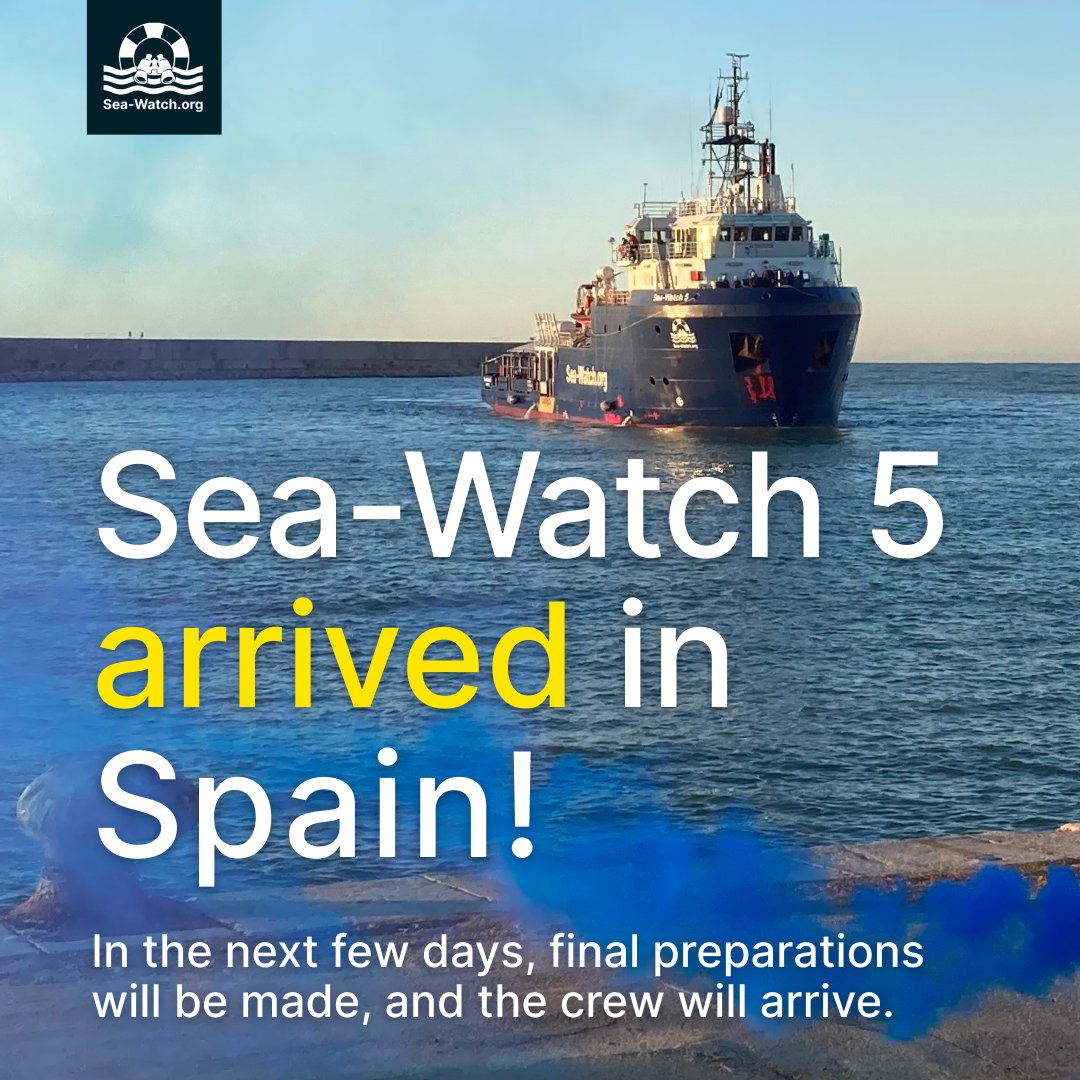 15 days ago, our crew left Flensburg on the Sea-Watch 5. Today, they were welcomed in the port of Vinaròs, Spain, by our friends @MVLouiseMichel and @aurorasuport! 💙✊🏼