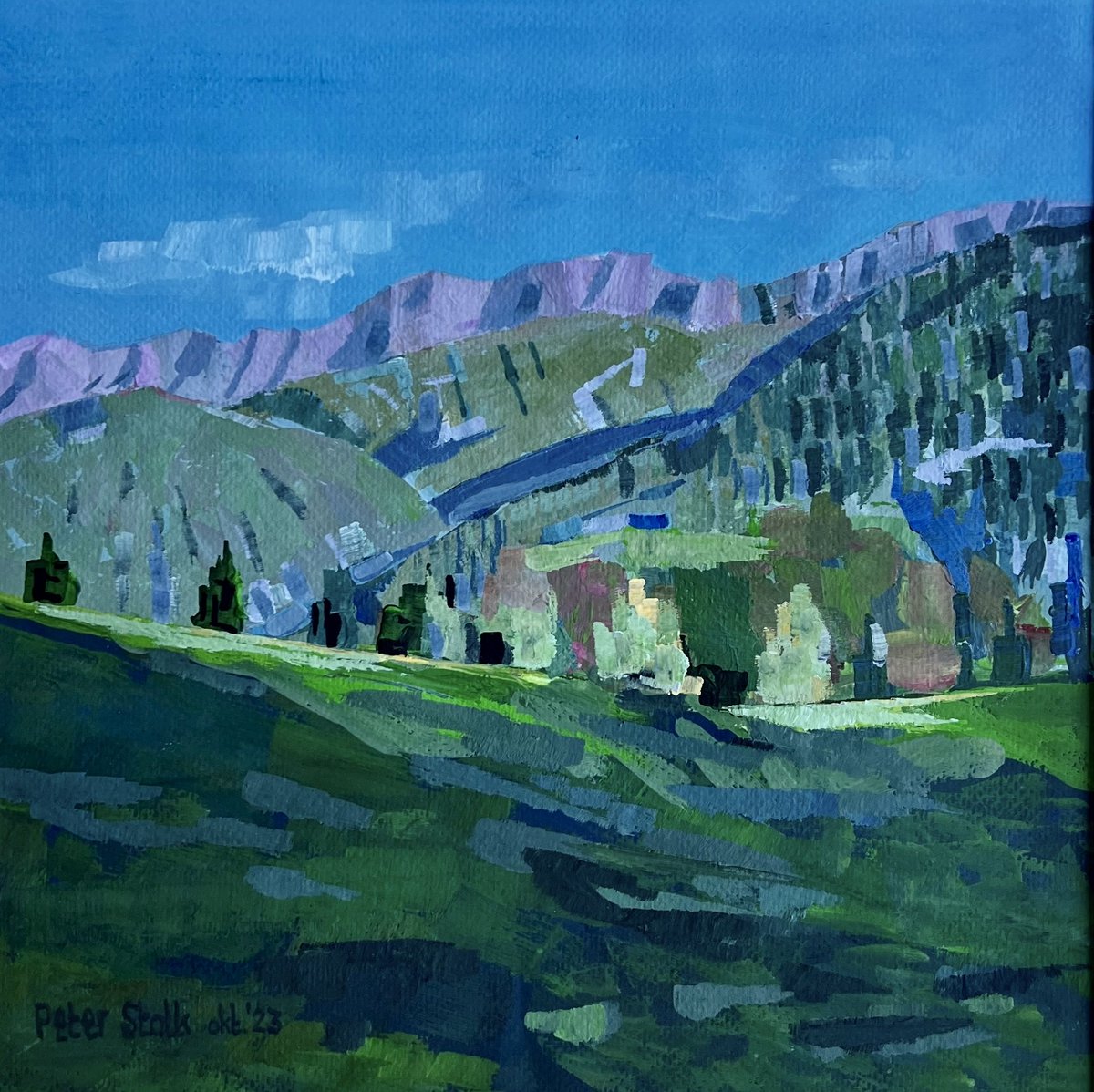 Ook dit is de ‘Weg der Verliebten‘. Gouache 30x30 cm.