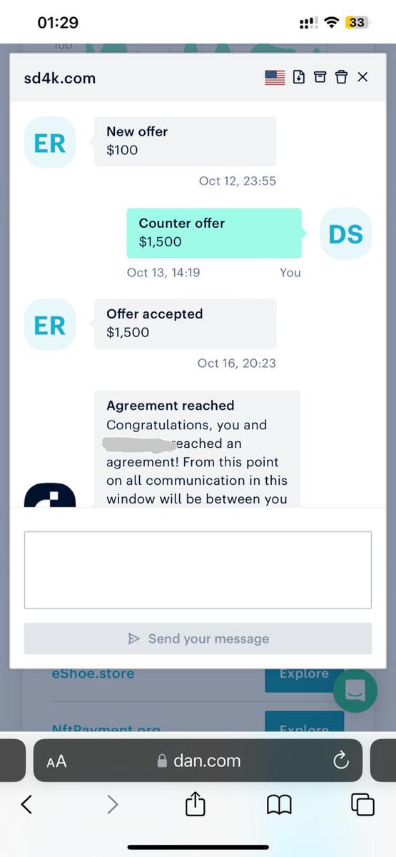 Sd4k.com Sold for $1500 
The offer was $100 after 3 days the buyer accepted my counteroffer of $1500
Congratulations for the buyer 

#Domains #domaining #domainnameforsale #domainforsale #domain #sd #sold