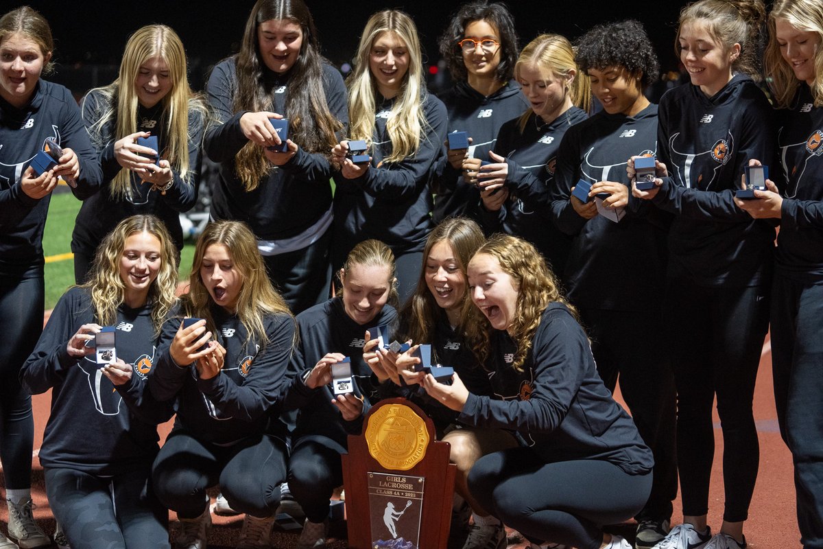 SVVSD's tweet photo. It was a fun evening at the Mead High School football game, where the Girl's Lacrosse team was honored and received their 2023 4A state championship trophy and rings. Congratulations on your incredible accomplishment! #StVrainStorm @MeadHS @MeadAthletics @goSVVSD https://t.co/gXxTskS2Bw