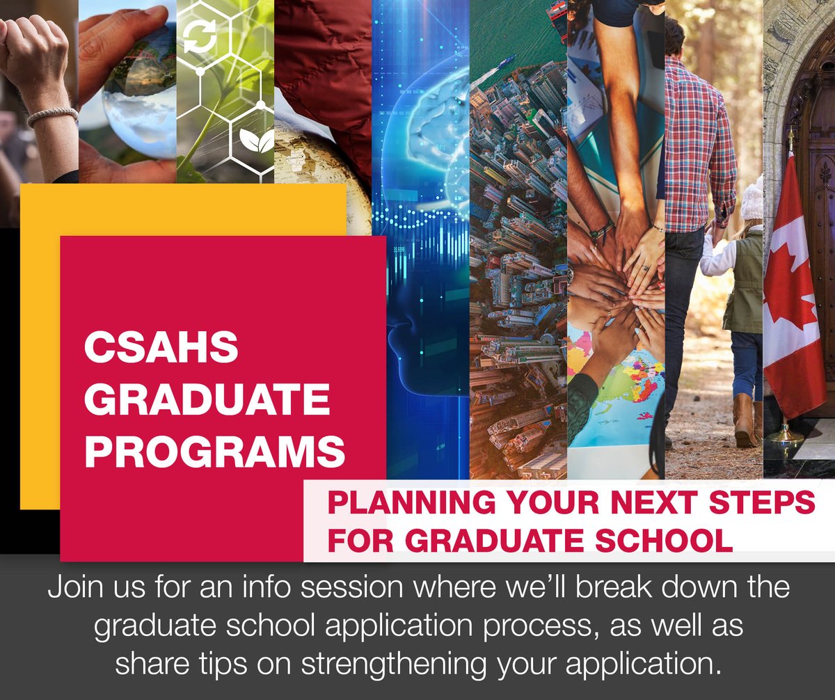 Interested in graduate studies?

Join us for an info session on grad programs in the social and applied human sciences at U of G.

Details:
Thurs, Oct 26
12:30-1:30pm
Virtual

Join us: csahs.uoguelph.ca/grad-info