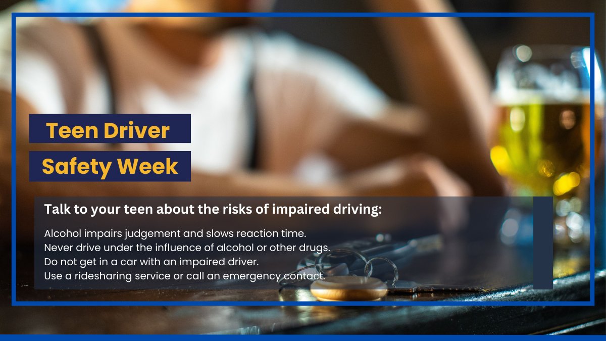 1 in 4 car crashes involves underage drinking. Talk to your teen about not driving under the influence. Clear minds make responsible choices.

#teendrivers #teendriving #teendriversafety