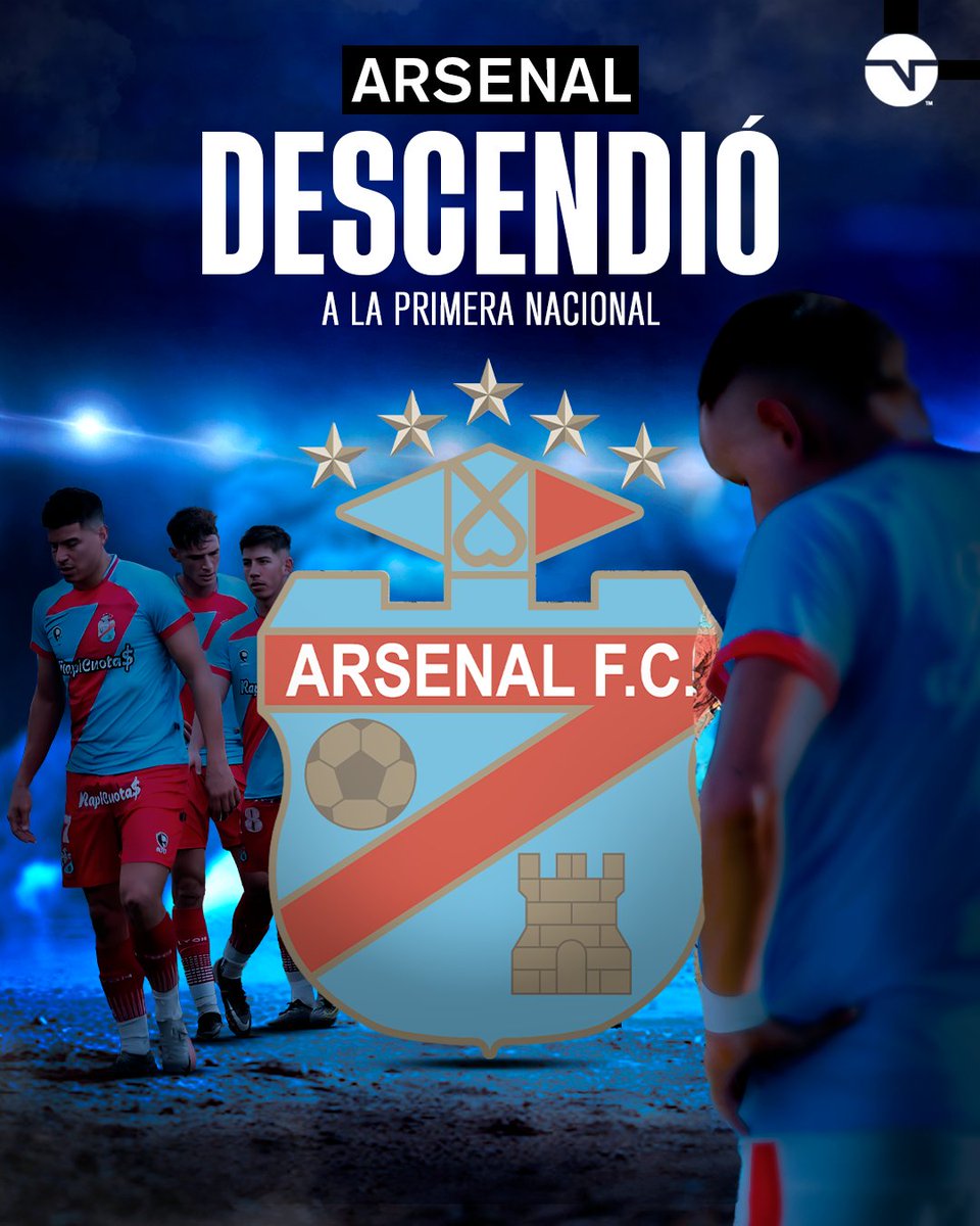 TNTSportsAR's tweet photo. 🇨🇩📉 ¡ARSENAL DESCENDIÓ A LA PRIMERA NACIONAL!

Talleres igualó 1-1 ante el Arse y los condenó a perder la categoría en esta edición de la Liga Profesional.

⚽ Nahuel Bustos puso en ventaja a la T y Juan Cejas lo igualó de penal.

#LPFxTNTSports https://t.co/DYHMPez1Gc