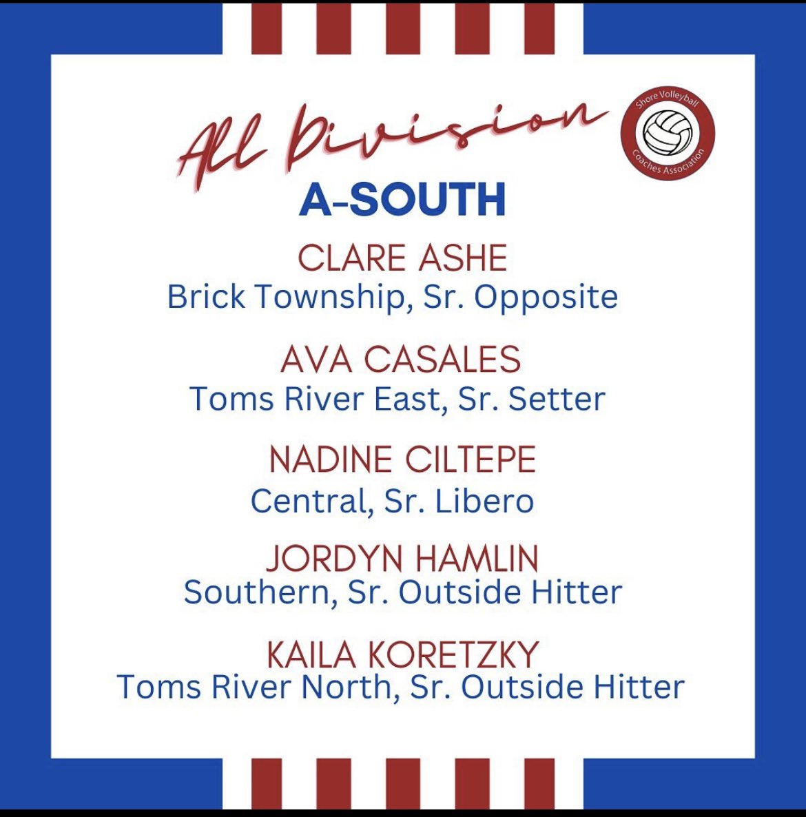 Congratulations to Clare Ashe on being named to the A South All Division Team <a href="/BTHS_SPORTS/">Brick Dragons Athletics</a>