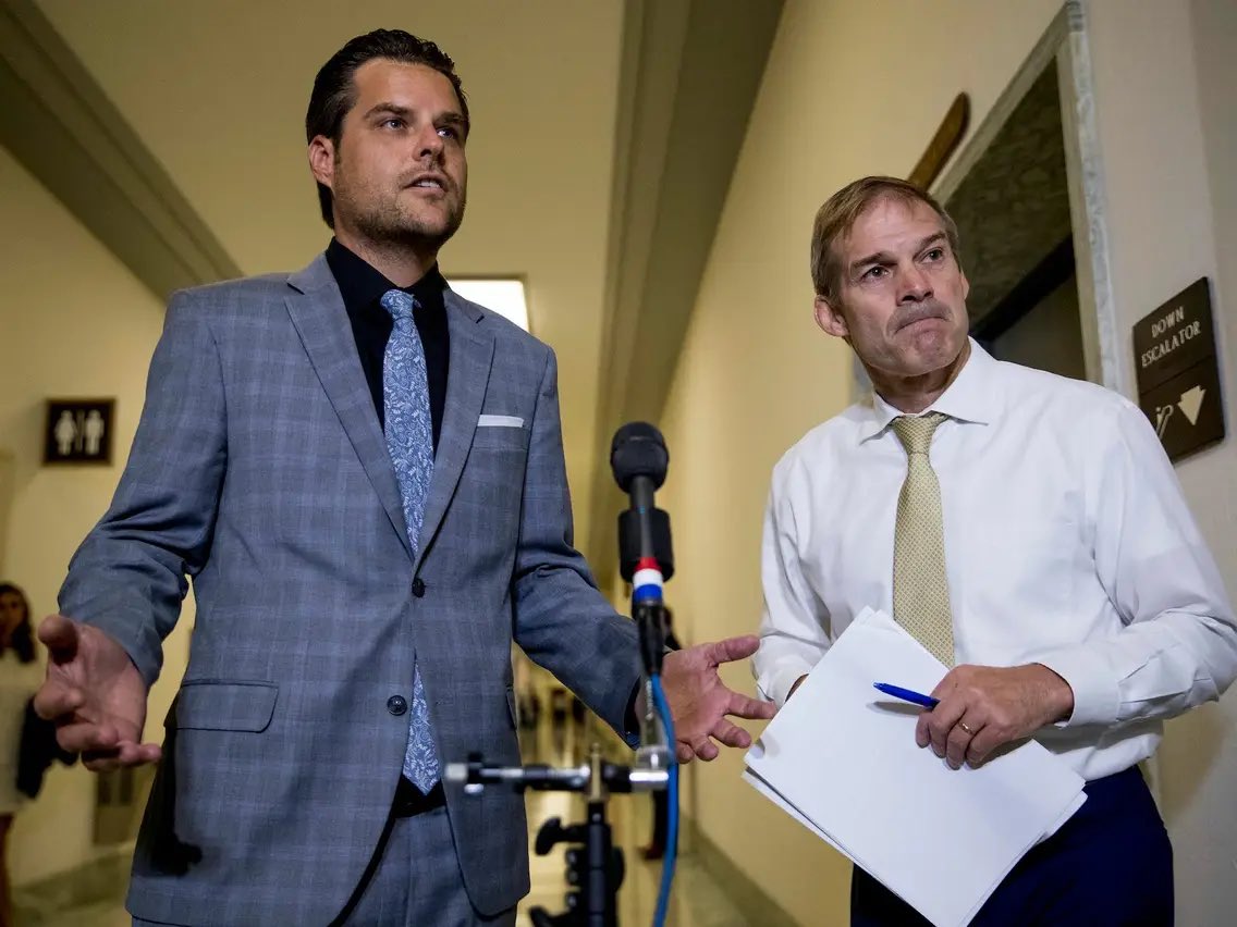 DonLew87's tweet photo. TWO FOR ONE. Matt Gaetz wanted to humiliate Kevin McCarthy.  His buddy Jim Jordan ended up humiliated as well. Well done, Captain Venmo. Well done. https://t.co/1q0ywCeTgl