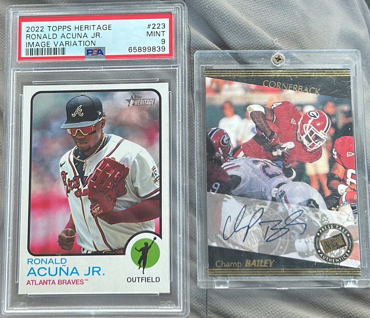 Two of my favorites. Champ Bailey signed UGA card and a Ronald Acuña #GoDawgs #AsOneATL