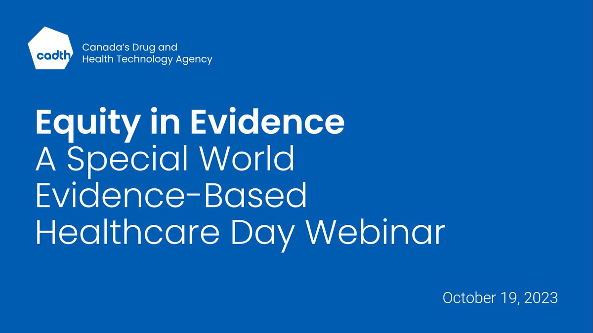 Yesterday, CADTH held a special #WorldEBHCDay webinar, which explored what ‘equity in evidence’ is and why it matters. We also outlined how CADTH has adapted its methodologies and analyses to explicitly incorporate equity in our work. Watch the recording: youtube.com/watch?v=e_V749…