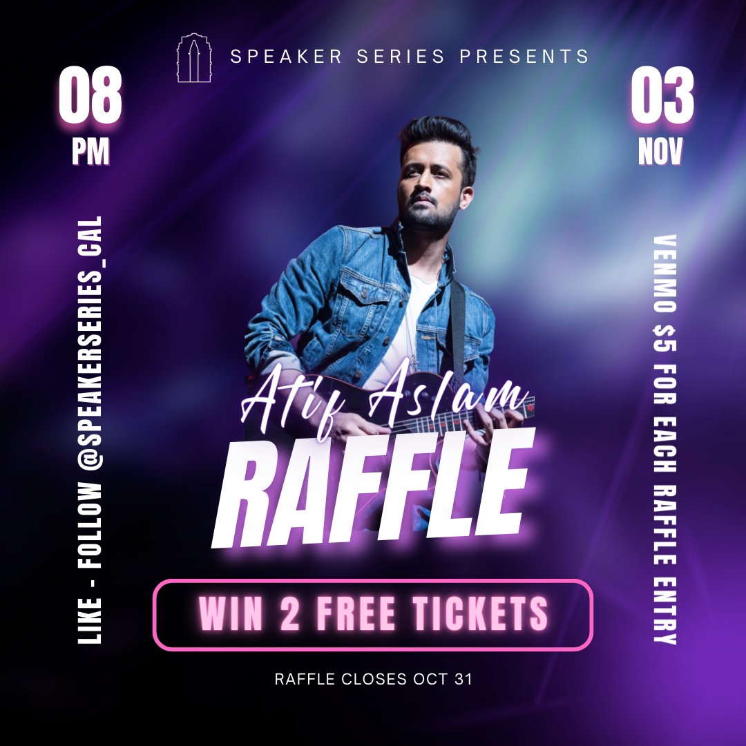 Berkeley1India's tweet photo. Enter the Atif Aslam Concert Ticket Raffle hosted by Speaker Series: India@Berkeley!

We're giving you the chance to win 2 FREE tickets to the Atif Aslam concert. To enter, simply follow the steps on this form: https://t.co/t1jeI0MKkv. https://t.co/Jmy7CdPPey
