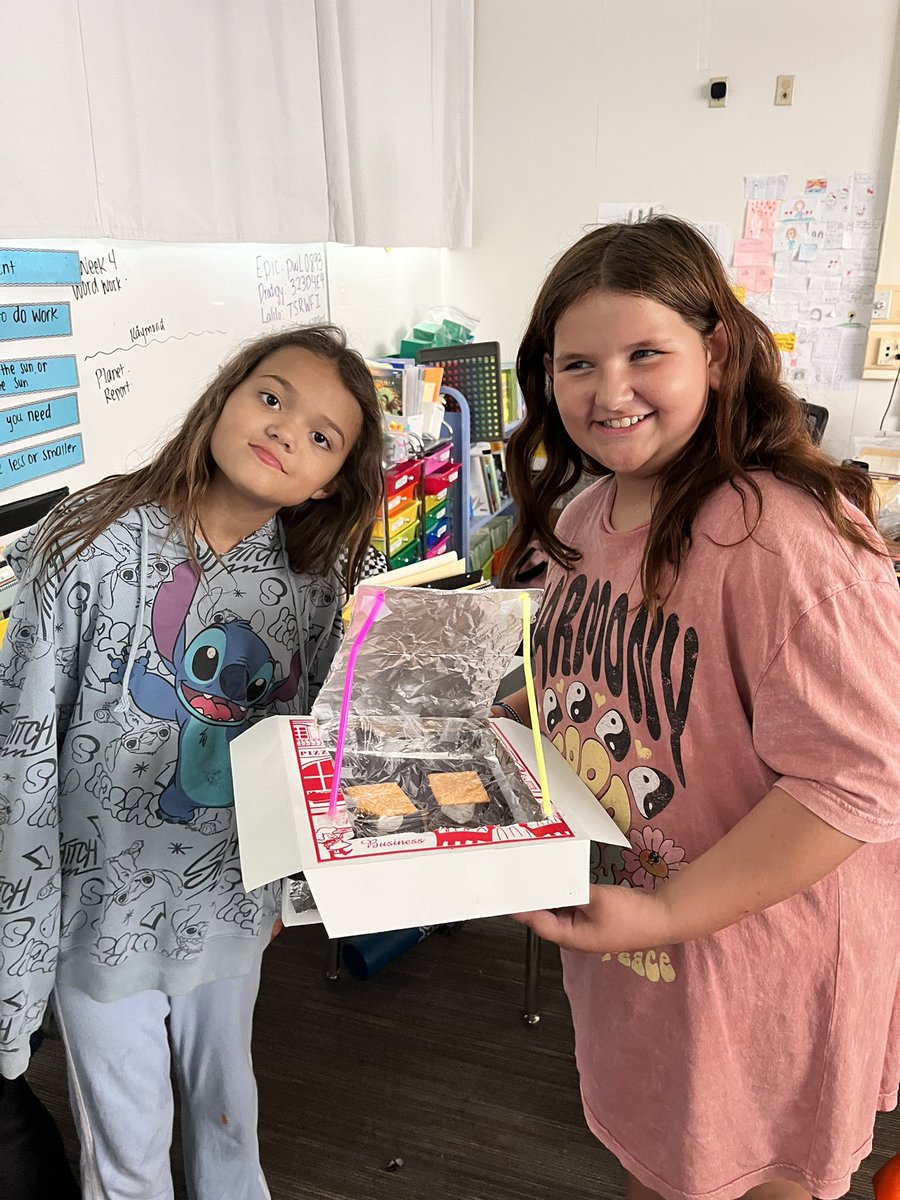 Ms_H5thGrade's tweet photo. Today students created their own solar ovens to make s’mores! The goal was to accurately read and follow the directions in the text. Every group ended up problem solving, and being successful! The result: warm yummy s’mores! https://t.co/yKPWzeBpVL